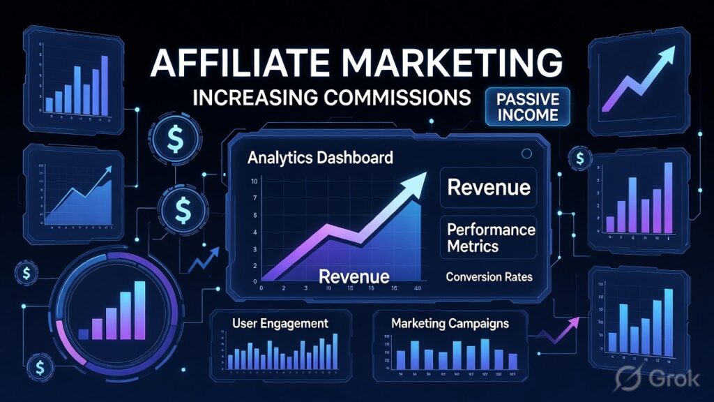 Beginner affiliate marketer promoting products online using blog content and referral links.